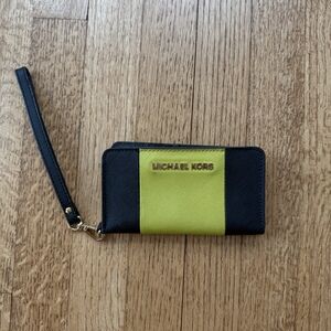 Michael Kors Green and Black Wristlet Phone Wallet